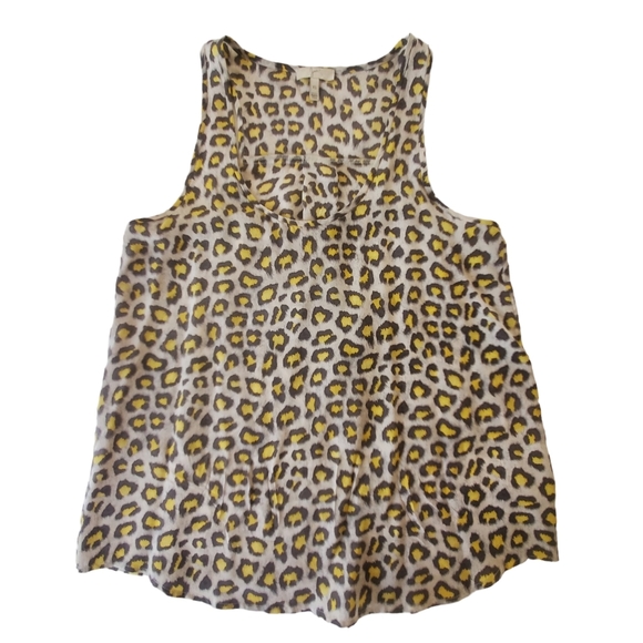 Joie Chartreuse & Gray Leopard Print Silk Tank Top - Picture 2 of 4